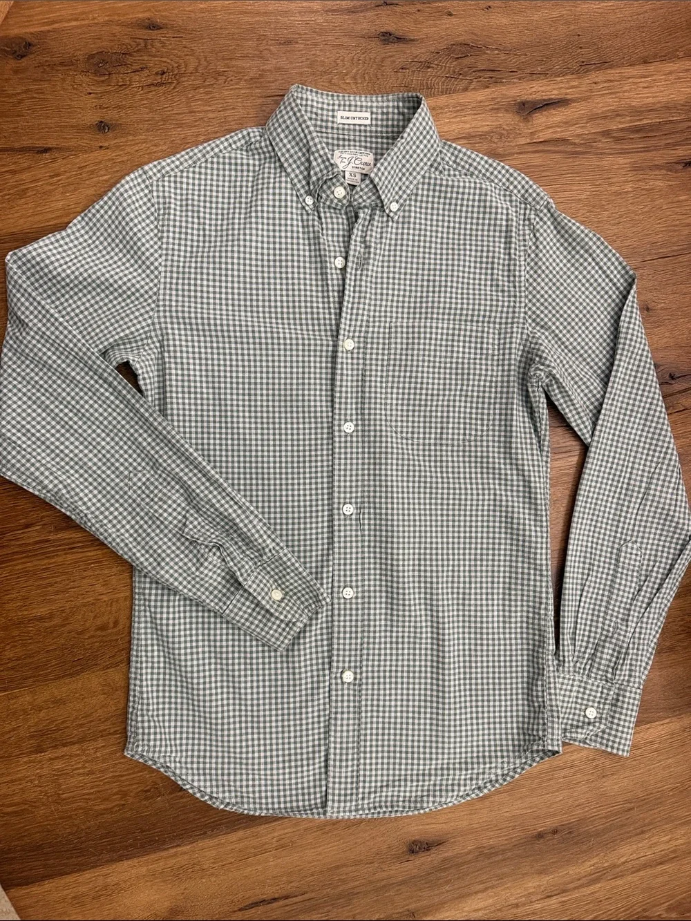 J. Crew Green and White Gingham Button-Down Shirt